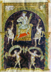 König David auf dem Thron, Tänzer, Ende des 9. Jahrhunderts, Abtei von St. Gallen von Unbekannt