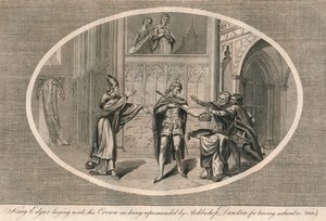 König Edgar legt seine Krone ab, nachdem er von Erzbischof Dunstan gerügt wurde, ca. 960er Jahre, 1793 von Unbekannt