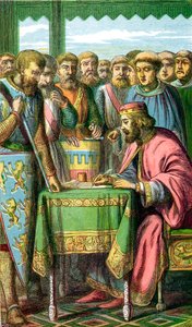 König Johann unterzeichnet die Magna Carta in Runnymede, Surrey, 15. Juni 1215, ca. 1860
