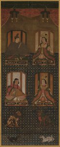 Koya Myojin Mandala der vier Gottheiten des Berges Koya, 16. Jahrhundert