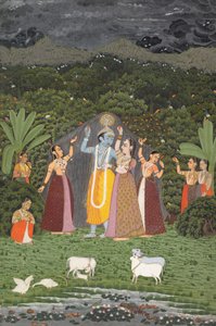 Krishna und die Gopis suchen Schutz vor dem Regen von Unbekannt