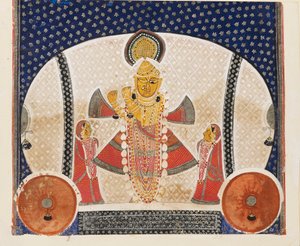 Krishna als Shrinathji spielt eine Flöte, frühes 20. Jahrhundert von Unbekannt
