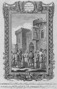 Lady Bruce, Schwester von Robert Bruce, König von Schottland, in einem Käfig eingesperrt, um 1787