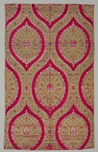 Lampas mit floralen Medaillons im ogivalen Gitter, 1550-1575