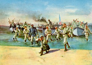 Landung von Munition für die Aufständischen, unter Beschuss, Spanisch-Amerikanischer Krieg, Kuba, 1898 von Unbekannt