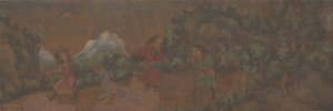 Landschaftsgemälde einer Figur in einer Waldlandschaft