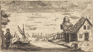 Landschaft mit Figur und Boot