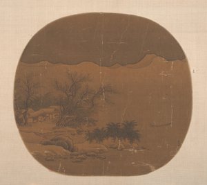 Landschaft mit Fischerdorf und Boot auf dem See von Unbekannt