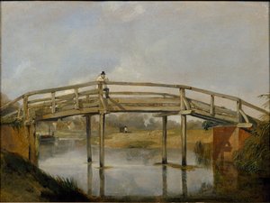 Landschaft mit einem Fluss und einer Brücke, ca. 1830