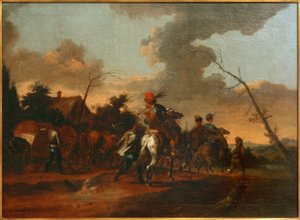 Landschaft mit einem Zug von Kavalleristen von Unbekannt