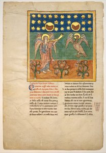 Blatt aus einem Beatus-Manuskript: Der vierte Engel bläst die Trompete und ein Adler..., ca. 1180