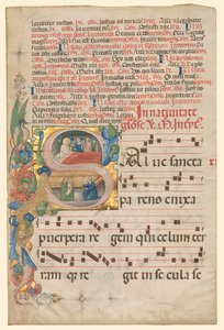Blatt aus einem Graduale: Historisierte Initiale S[alve Sancta Parens] mit Geburt der Jungfrau recto, ca. von Unbekannt