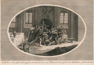 Leofa der Räuber ersticht Edmund I. bei einem Fest in Pucklekirk, Gloucestershire 946, 1793 von Unbekannt