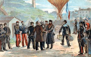 Leon Gambetta, französischer Politiker, der im Begriff ist, das belagerte Paris zu verlassen, Deutsch-Französischer Krieg von Unbekannt
