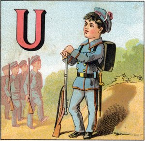 Buchstabe U wie Uniform (Illustration aus „Alphabet des petits ecoliers“)