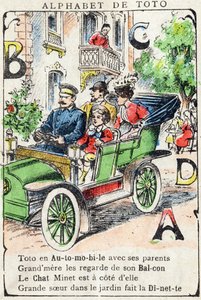 Buchstaben A B C D Auto Balkon Katze Puppenstube. Gravur in "Alphabet de Toto", Ende des 19. Jahrhunderts. Pont-a-Mousson Bildgebung. Louis Vagne, Drucker-Verleger. 12 Seiten. von Unbekannt