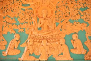 Leben des Buddha. Buddha mit seinen 5 Jüngern in Benares, Phnom Penh, Kambodscha von Unbekannt