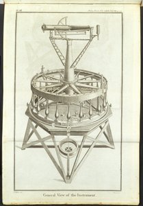 Kupferstich des ersten großen Theodolits (3 ft horizontaler Kreis) dargestellt in den Philosophical Transactions der Royal Society Vol von Unbekannt