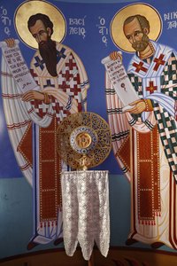 Liturgischer Gegenstand im Heiligtum der orthodoxen Kirche von Pedoulas, 20150510, Pedoulas, Zypern