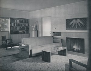 Wohnzimmer entworfen von Honor Easton und Alyne Whalen in einem Haus in Los Angeles von Unbekannt