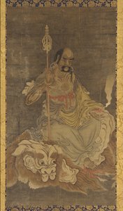 Lohan, auf einem Löwen sitzend, Ming-Dynastie, 1368-1644