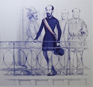 Lorenzo Brentano auf dem Balkon des Rathauses in Karlsruhe von Unbekannt