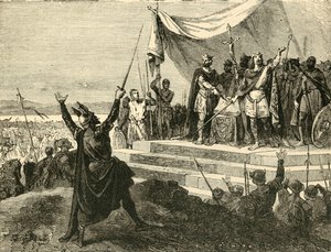 Ludwig und Karl leisten den Straßburger Eid vor ihren Armeen, 842 n. Chr.