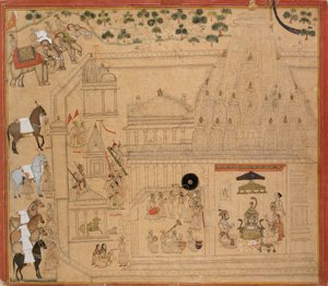 Maharana Amar Singh von Mewar am Eklingji-Tempel, ca. 1705