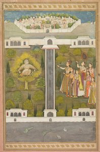 Mahliqa, Tochter des Kaisers von China, zeigt auf den Vogelmann Khwaja Mubarak...verso, um 171 von Unbekannt