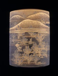 Makie-Lack-Inro mit stilisierten Kiefern und Hügeln, späte Edo-Zeit, Japan, 1750-1850 von Unbekannt