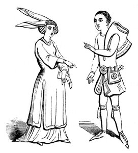 Männliche und weibliche Kostüme, um 1350, 1910