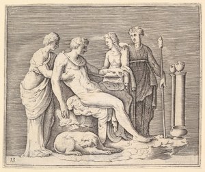 Mann von drei Frauen betreut, veröffentlicht ca. 1599-1622