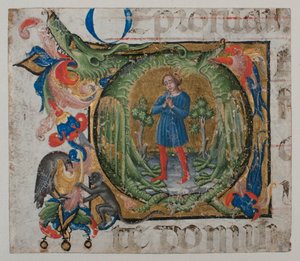 Manuskript-Illumination mit Initiale Q, aus einem Chorbuch, erste Hälfte des 15. Jahrhunderts von Unbekannt