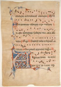 Manuskriptblatt mit verziertem Initial A, aus einem Antiphonar von Unbekannt