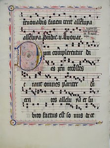 Manuskriptblatt mit Initiale D, aus einem Antiphonar, deutsch von Unbekannt