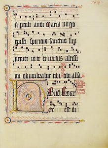 Manuskriptblatt mit Initiale H, aus einem Antiphonar, Deutsch, zweites Viertel des 15. Jahrhunderts von Unbekannt