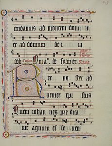 Manuskriptblatt mit Initiale R, aus einem Antiphonar von Unbekannt
