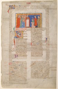 Manuskriptblatt mit Hochzeitsszene, aus den Dekretalen von Gregor IX., italienisch, ca. 1300