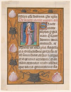 Manuskriptblatt mit dem Heiligen Jakobus dem Älteren, aus einem Stundenbuch, ca. 1500