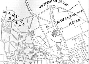 Karte von Rathbone Place und seiner Umgebung, Westminster, London, 1746, 1878