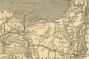 Karte des türkischen Angriffs auf den Suezkanal, Ägypten, Erster Weltkrieg