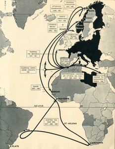 Karte mit den Bewegungen der HMS Ark Royal, 1939-1941, 1942 von Unbekannt