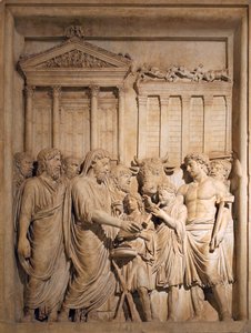 Marcus Aurelius und Mitglieder der kaiserlichen Familie opfern aus Dankbarkeit für den Erfolg gegen germanische Stämme, ca. 176-182