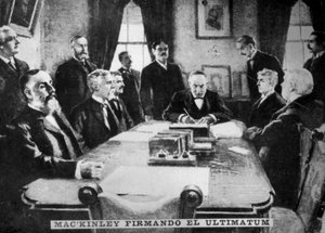 McKinley unterschreibt das Ultimatum, 12. April 1898, ca. 1910