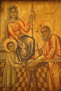 Melkitische Ikone: Jesus arbeitet mit seinem Vater, Nazareth, Israel