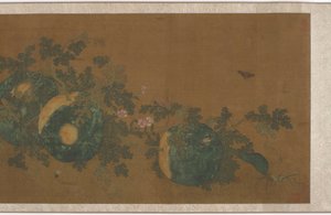 Melonenranken, Blumen und Insekten