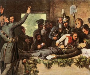 Männer des Lützower Freikorps mit Körners Leichnam, 26. August 1813, 1936 von Unbekannt