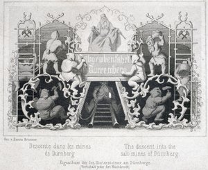 Salzmine: Abstieg in die Salzminen von Durrnberg, Österreich, um 1850