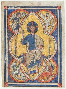 Miniatur aus einem Psalter: Christus in Majestät mit Symbolen der vier Evangelisten, ca. 1235