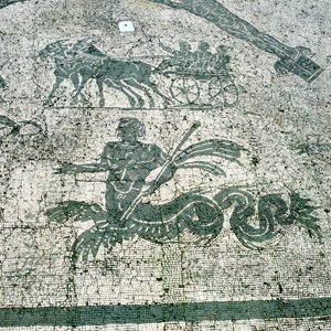 Mosaik, von Maultieren gezogene Karren mit Reisenden, Cisarii, 1. Jahrhundert n. Chr. von Unbekannt